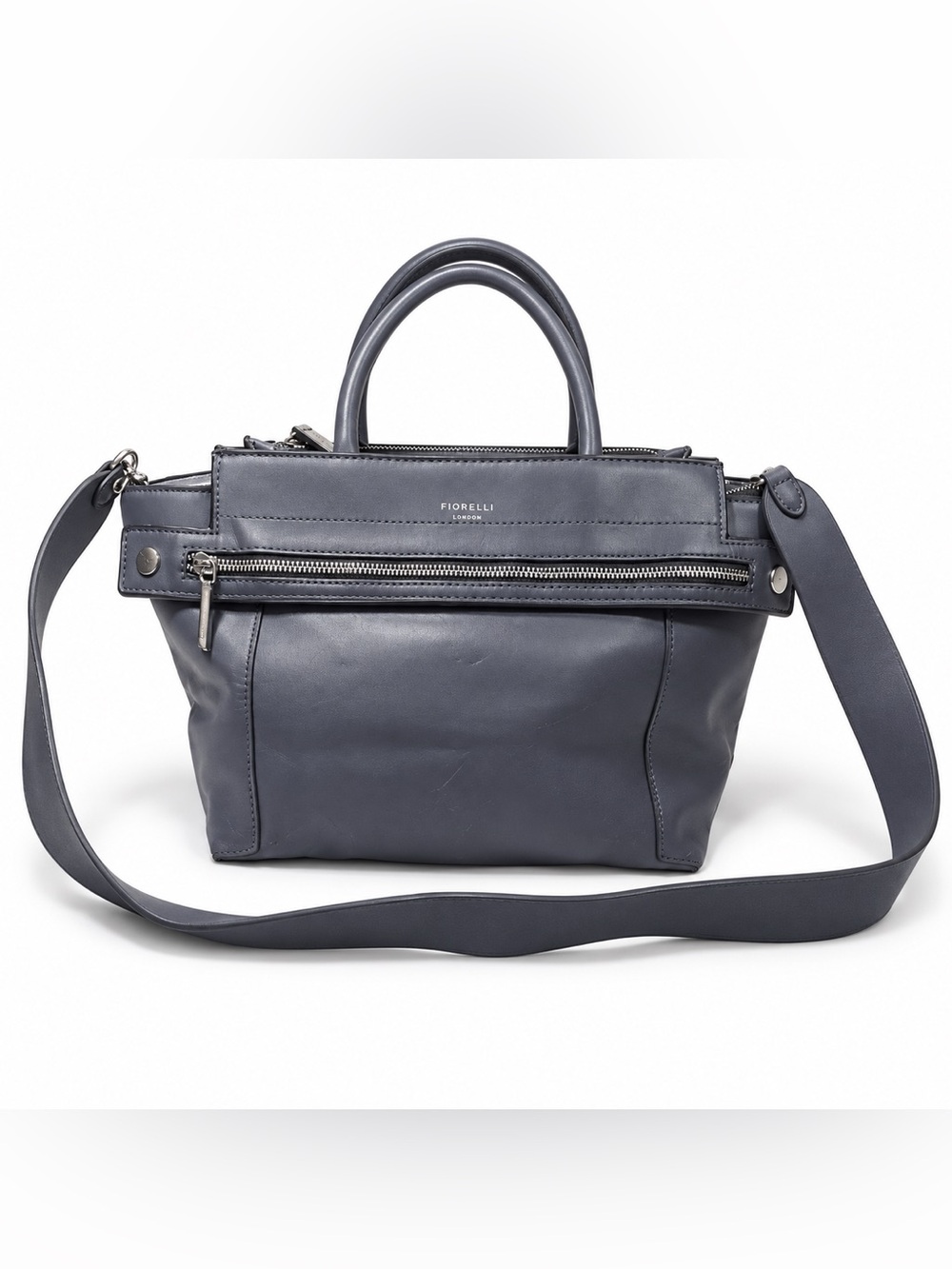 Fiorelli Slate Blue Faux Leather Satchel Crossbody Bag Minimalist Silver Hardwar